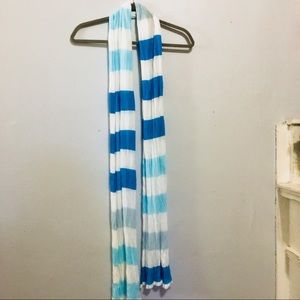 Blue and white striped lightweight scarf
